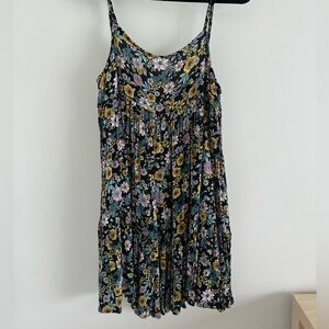 O'Neill Black Floral Maxi Dress with Yellow & Teal Accents